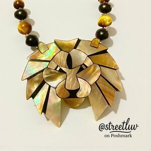 Lee Sands Mother of Pearl Lion Necklace
